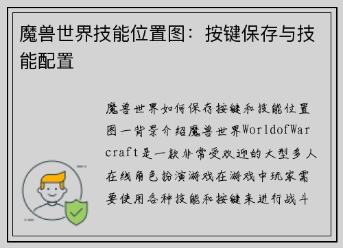 魔兽世界技能位置图：按键保存与技能配置